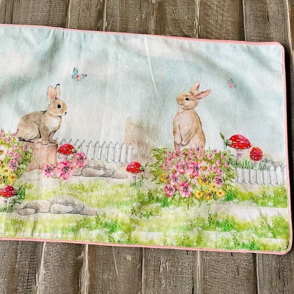 Easter Bunny Rabbit Mushroom Butterfly Beaded Spring Table Runner - Picture 1 of 5